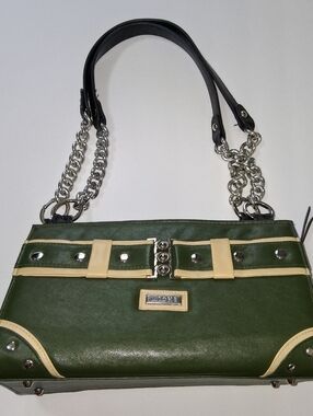 Miche Green and Cream Shoulder Bag with Silver Chain Handles
